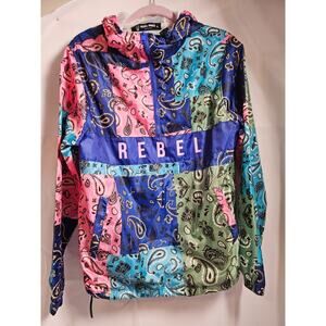 Rebel Minds - Colorblock Patchwork Paisley Hooded Windbreaker Jacket - Size S